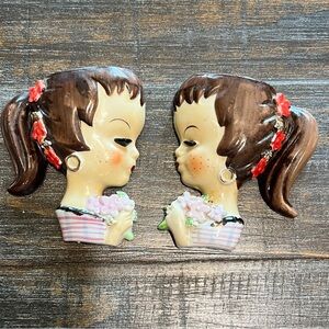 Vintage Set of Wall Porcelain Pocket Girls. From the 60’s. Japan by Ucagco.